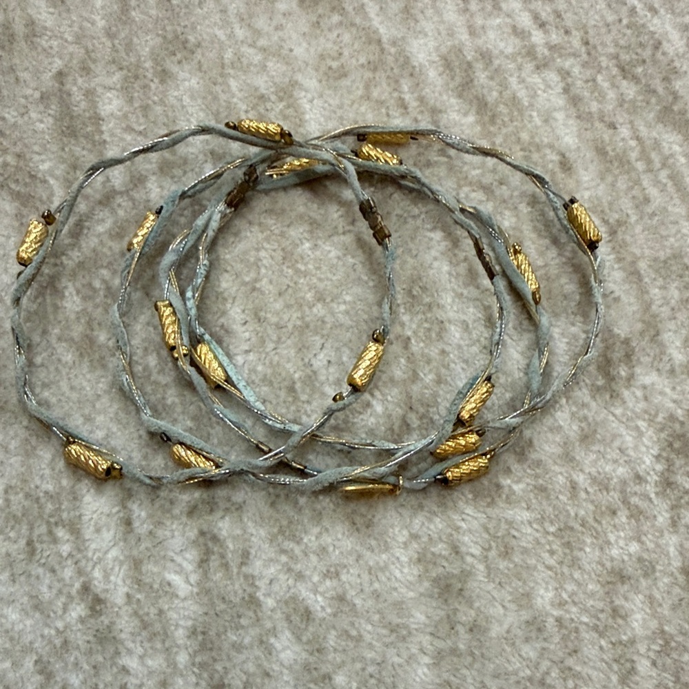 Silver-Tone Twisted Wire Bracelet Set with Gold Accents